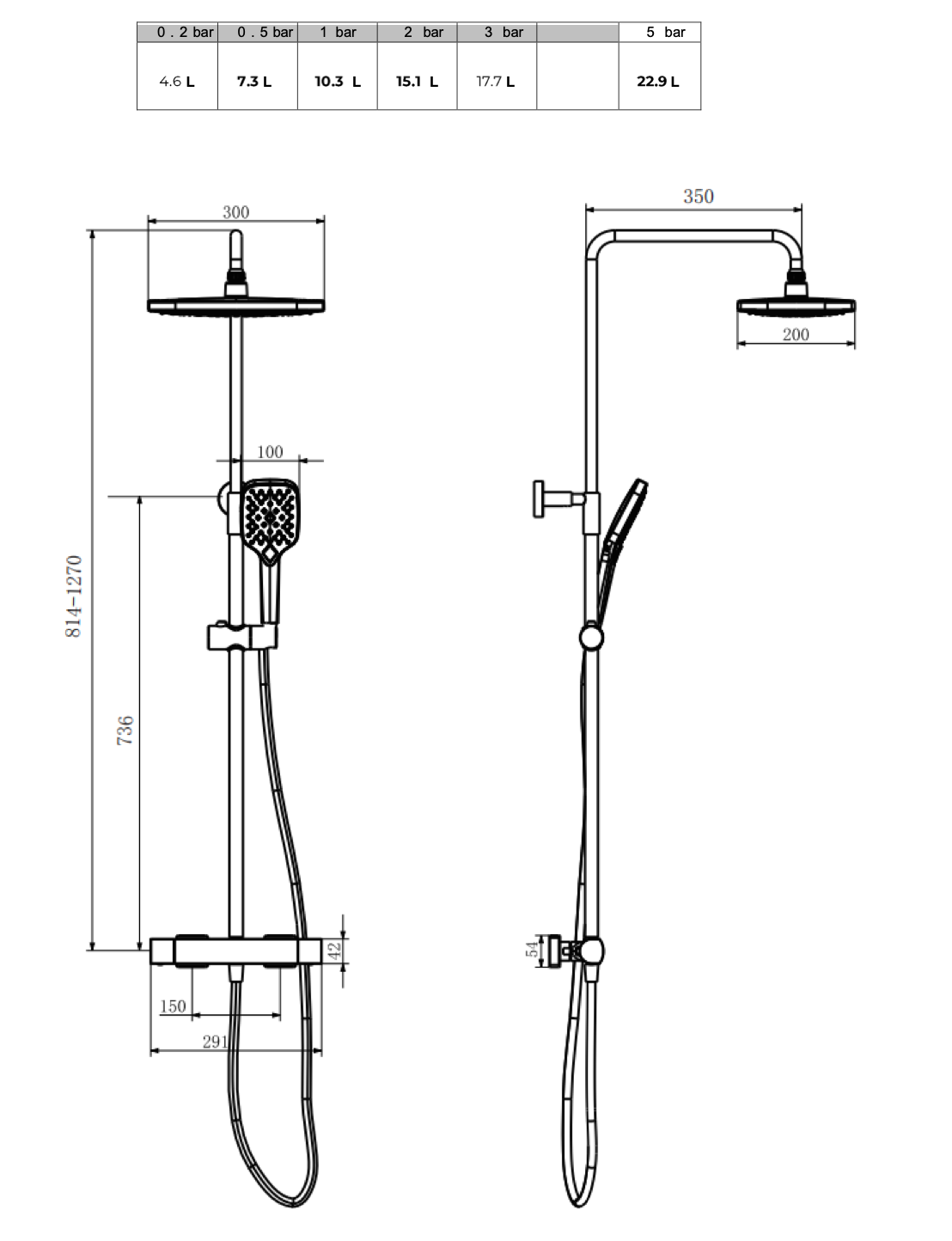 KOLT SHOWER WITH SLIDING HANDSET AND DRENCH HEAD MATT BLACK KARTELL SHO310KBL