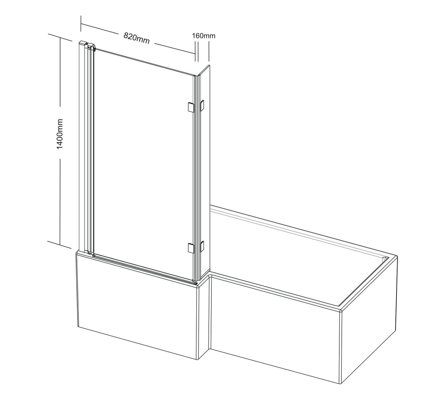 NERO BLACK L SHAPED SHOWER BATH SCREEN 6MM NER-LS
