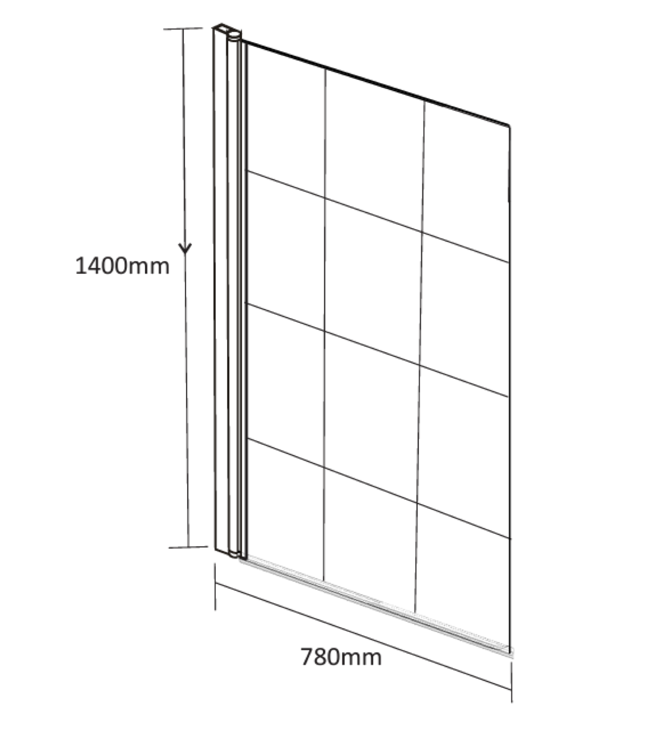 KRITT BLACK STRAIGHT SQUARE EDGE 6MM 1400MM BATH SCREEN KRI-SS