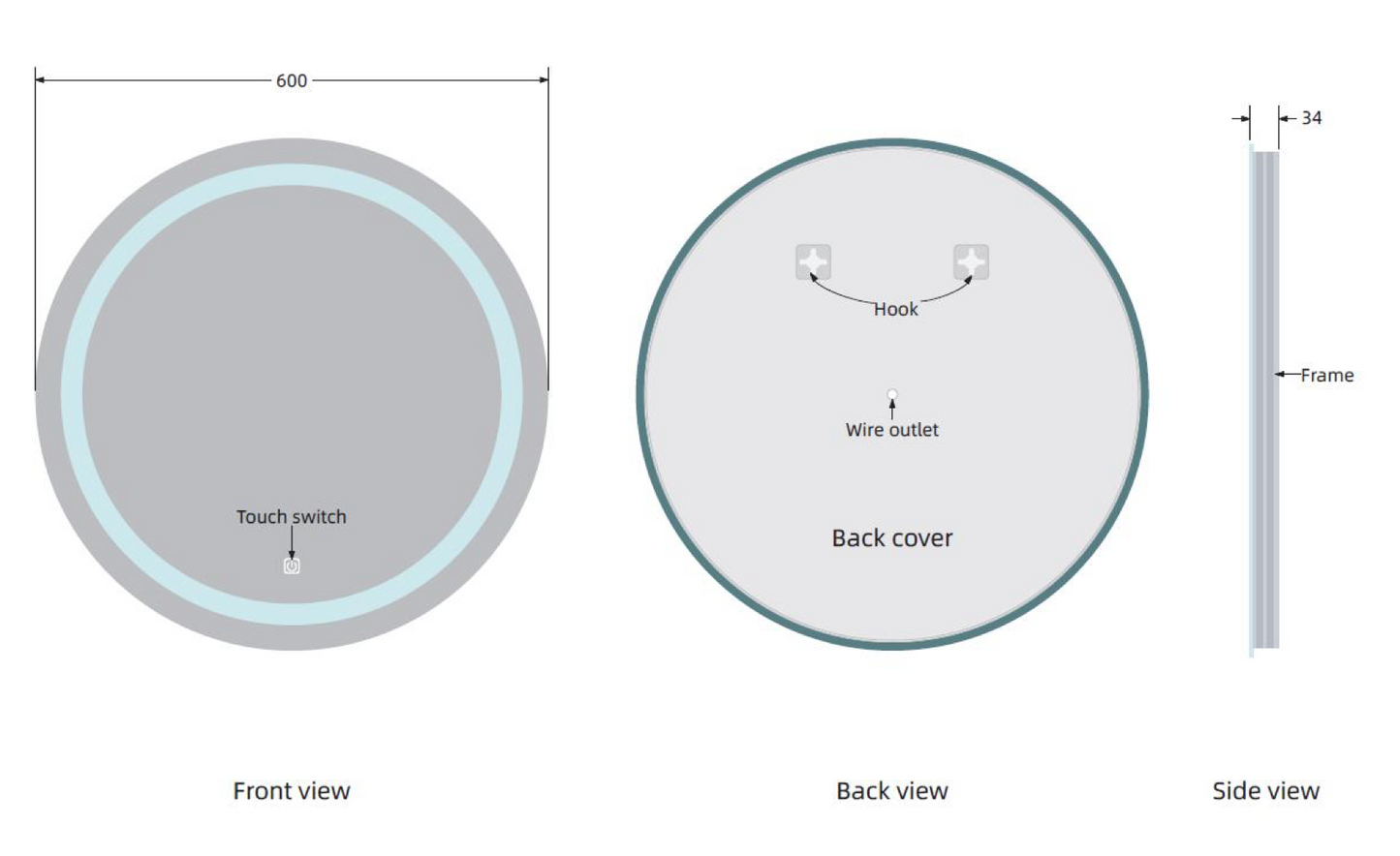 VISTA 600MM CIRCULAR LED MIRROR MIR001