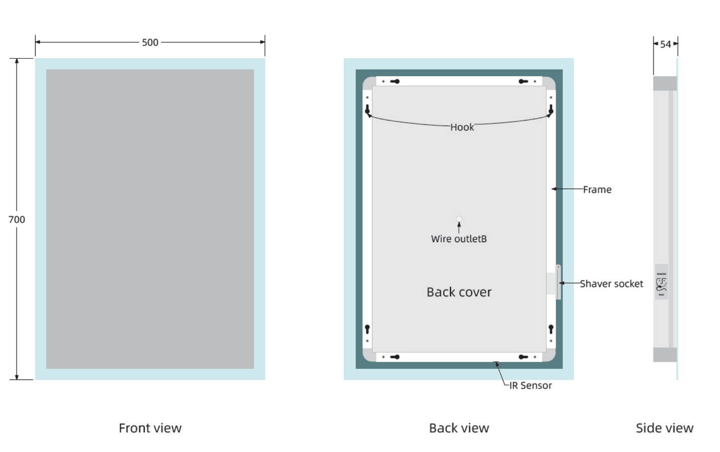 MANTON 700X500MM RECTANGULAR LED MIRROR MIR002
