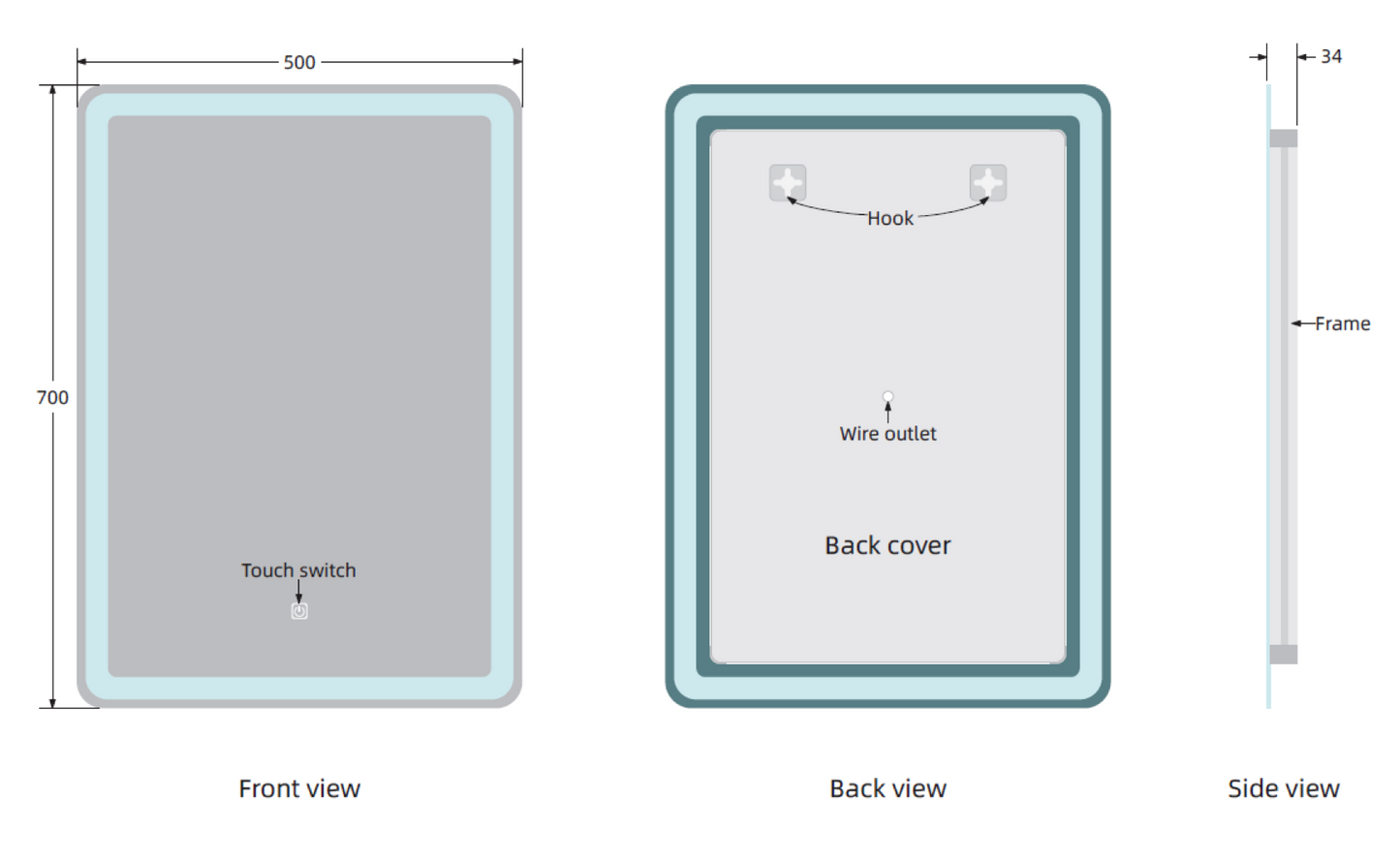 ALDER 700X500MM ROUNDED EDGE RECTANGULAR LED MIRROR MIR003