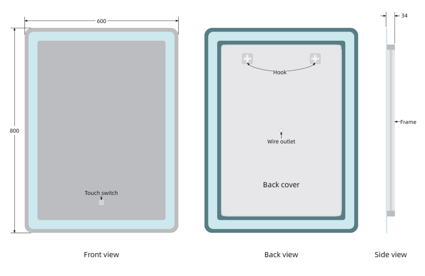 ALDER 800X600MM ROUNDED EDGE RECTANGULAR LED MIRROR MIR004