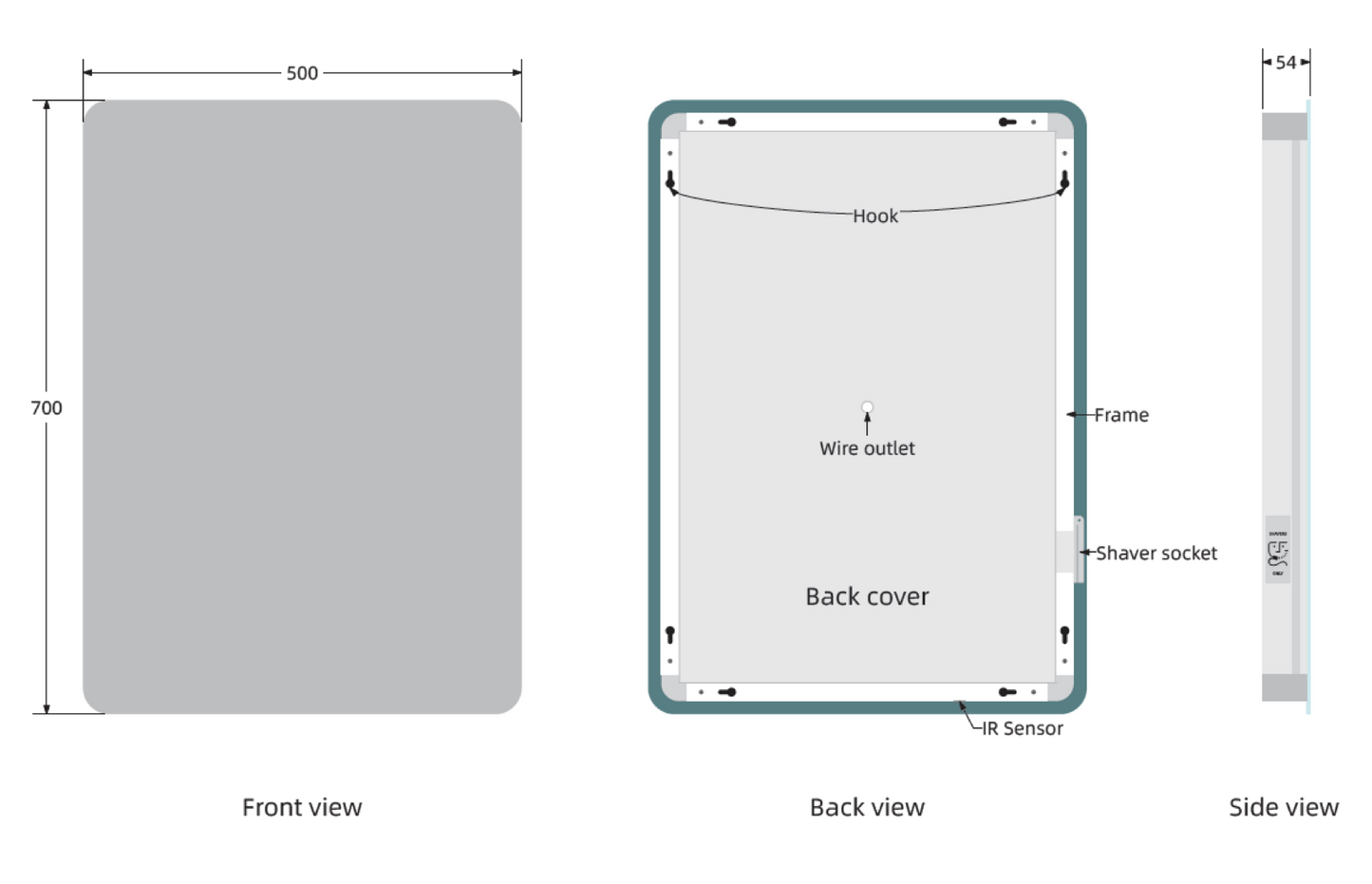GARDA 700X500MM ROUNDED EDGE RECTANGULAR LED MIRROR MIR005