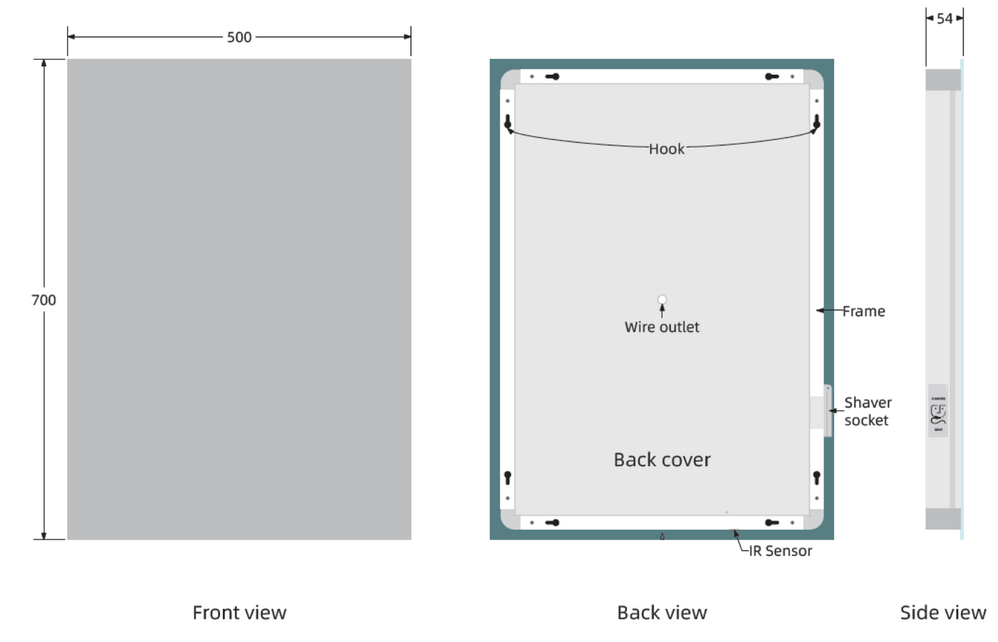 COMO 700X500MM SQUARE EDGE RECTANGULAR LED MIRROR MIR007