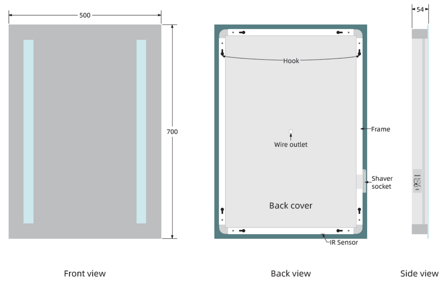 WILSON 700X500MM SQUARE EDGE RECTANGULAR LED MIRROR MIR008