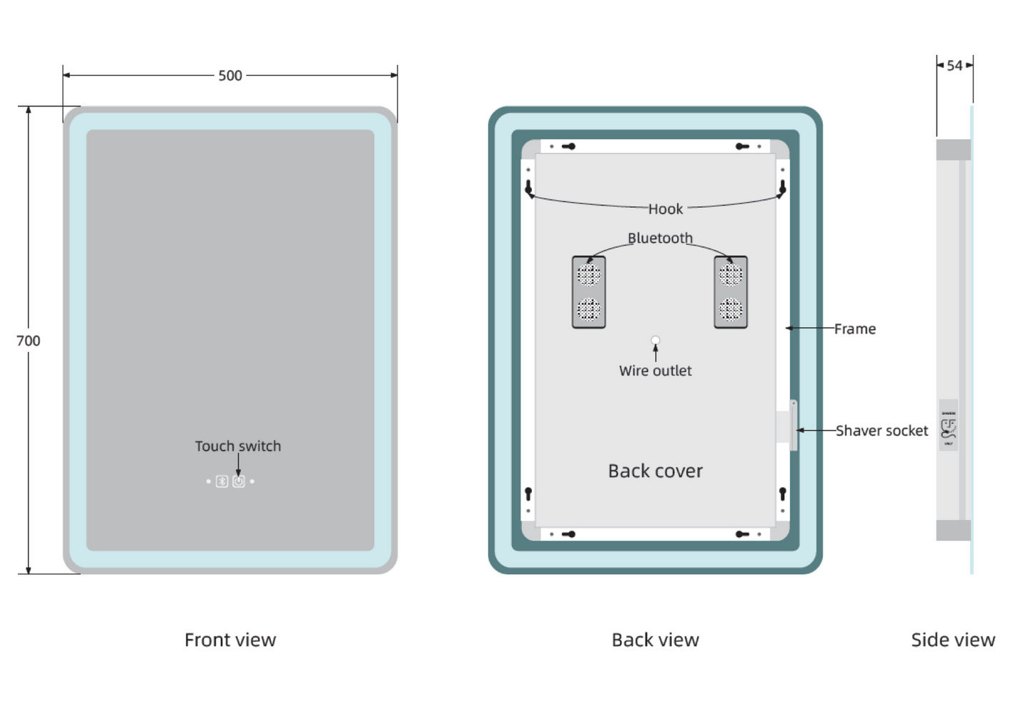 OPTIMA 700X500MM ROUNDED EDGE RECTANGULAR BLUETOOTH LED MIRROR MIR006