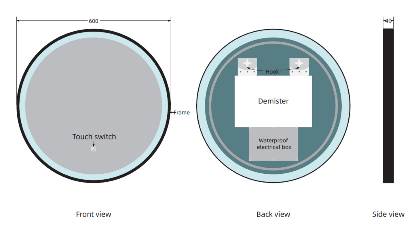 NERO MATT BLACK FRAMED 600MM CIRCULAR LED MIRROR MIR011