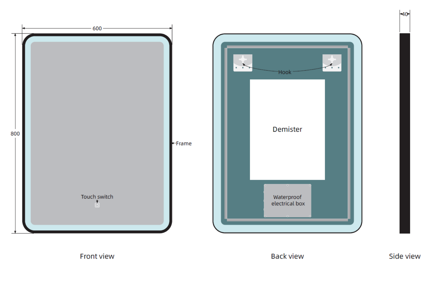 NERO MATT BLACK FRAMED 800X600MM ROUNDED EDGE RECTANGULAR LED MIRROR MIR010