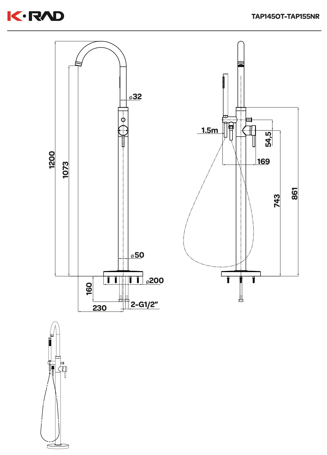 OTTONE FREESTANDING BATH/SHOWER MIXER BRUSHED BRASS TAP145OT