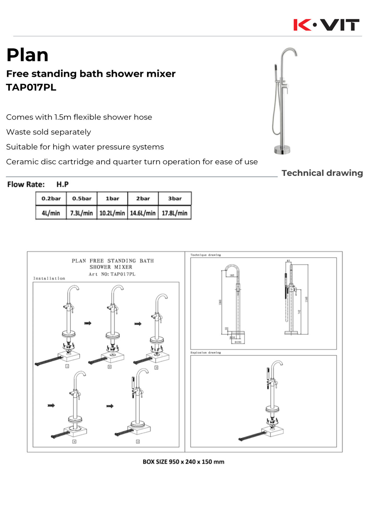 PLAN FREESTANDING BATH/SHOWER MIXER TAP017PL