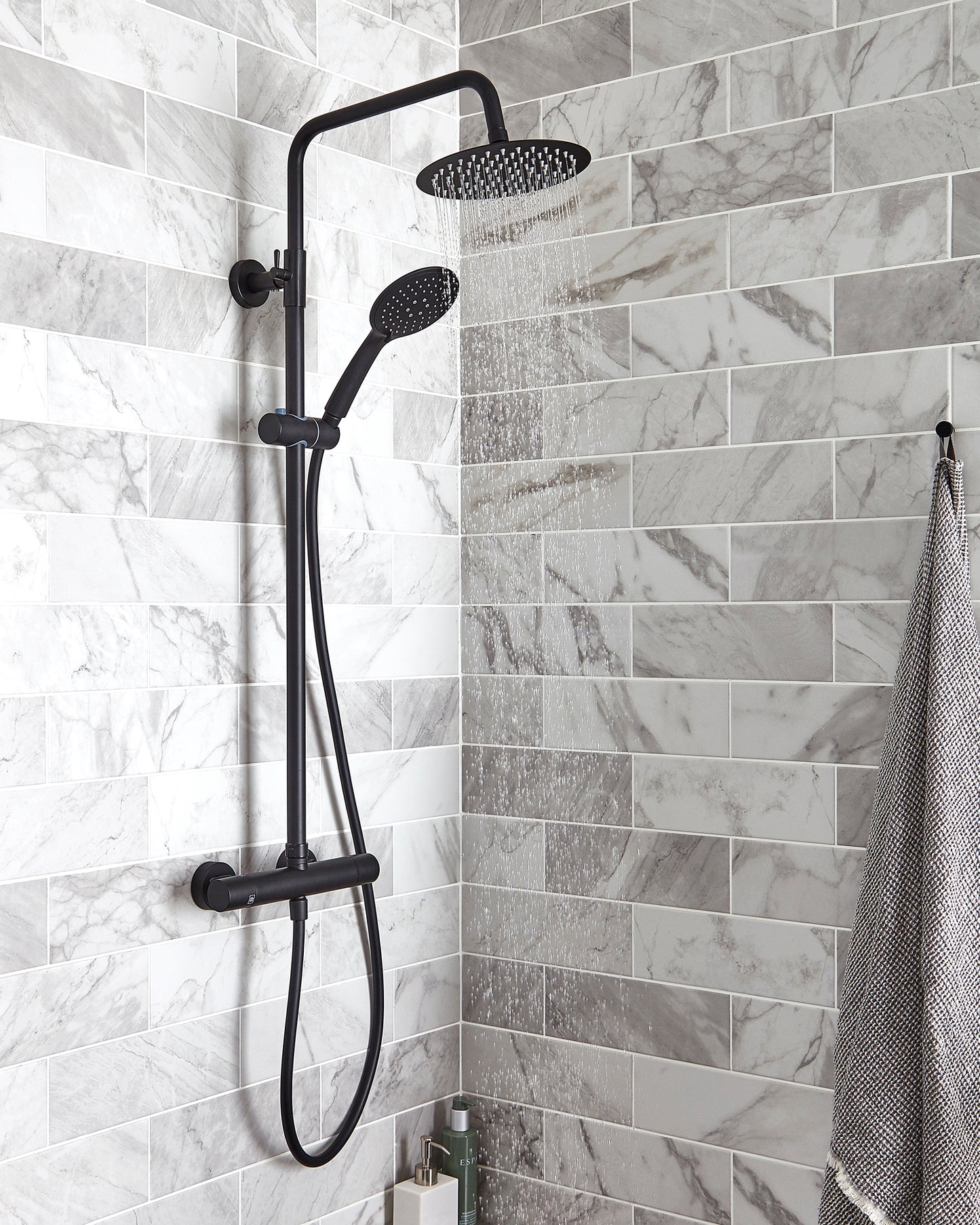 NERO ROUND THERMOSTATIC BAR SHOWER WITH OVERHEAD DRENCHER AND SLIDING HANDSET KARTELL SHO052NR
