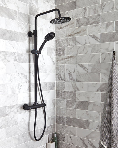 NERO ROUND THERMOSTATIC BAR SHOWER WITH OVERHEAD DRENCHER AND SLIDING HANDSET KARTELL SHO052NR