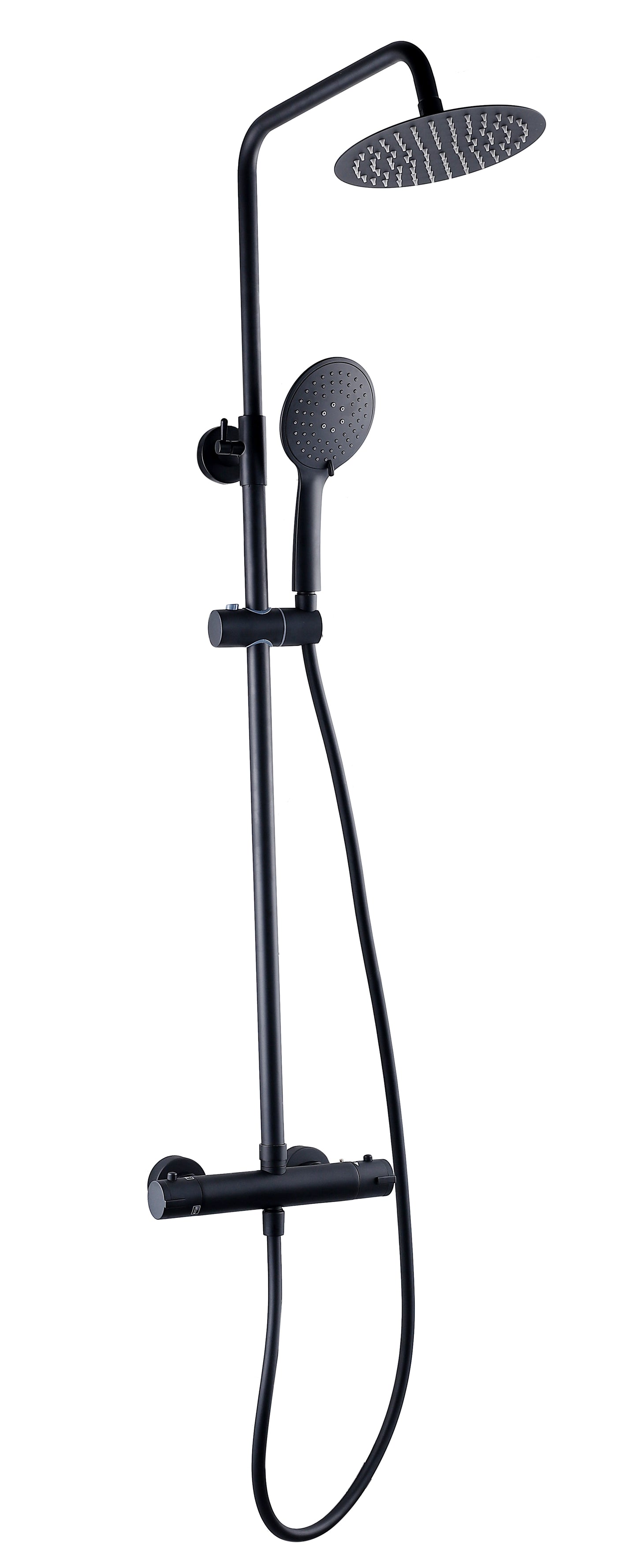 NERO ROUND THERMOSTATIC BAR SHOWER WITH OVERHEAD DRENCHER AND SLIDING HANDSET KARTELL SHO052NR