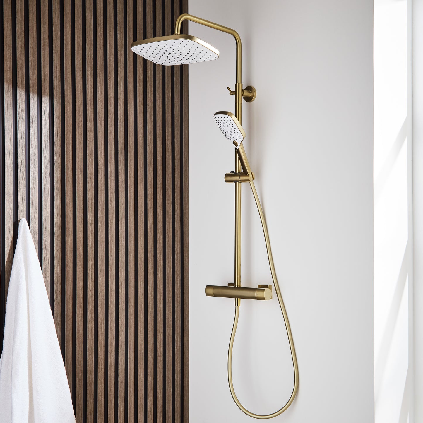 KOLT SHOWER WITH SLIDING HANDSET AND DRENCH HEAD BRUSHED BRASS KARTELL SHO320KBB