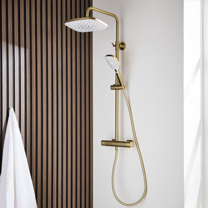 KOLT SHOWER WITH SLIDING HANDSET AND DRENCH HEAD BRUSHED BRASS KARTELL SHO320KBB