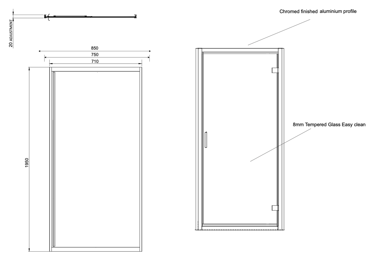 KV8 CHROME HINGED DOOR ENCLOSURE 8MM KARTELL