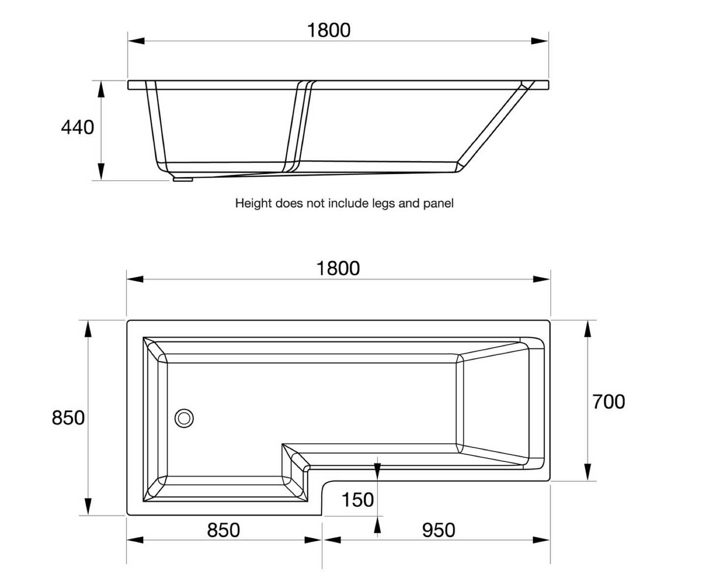 ELITE L SHAPED SHOWER BATH
