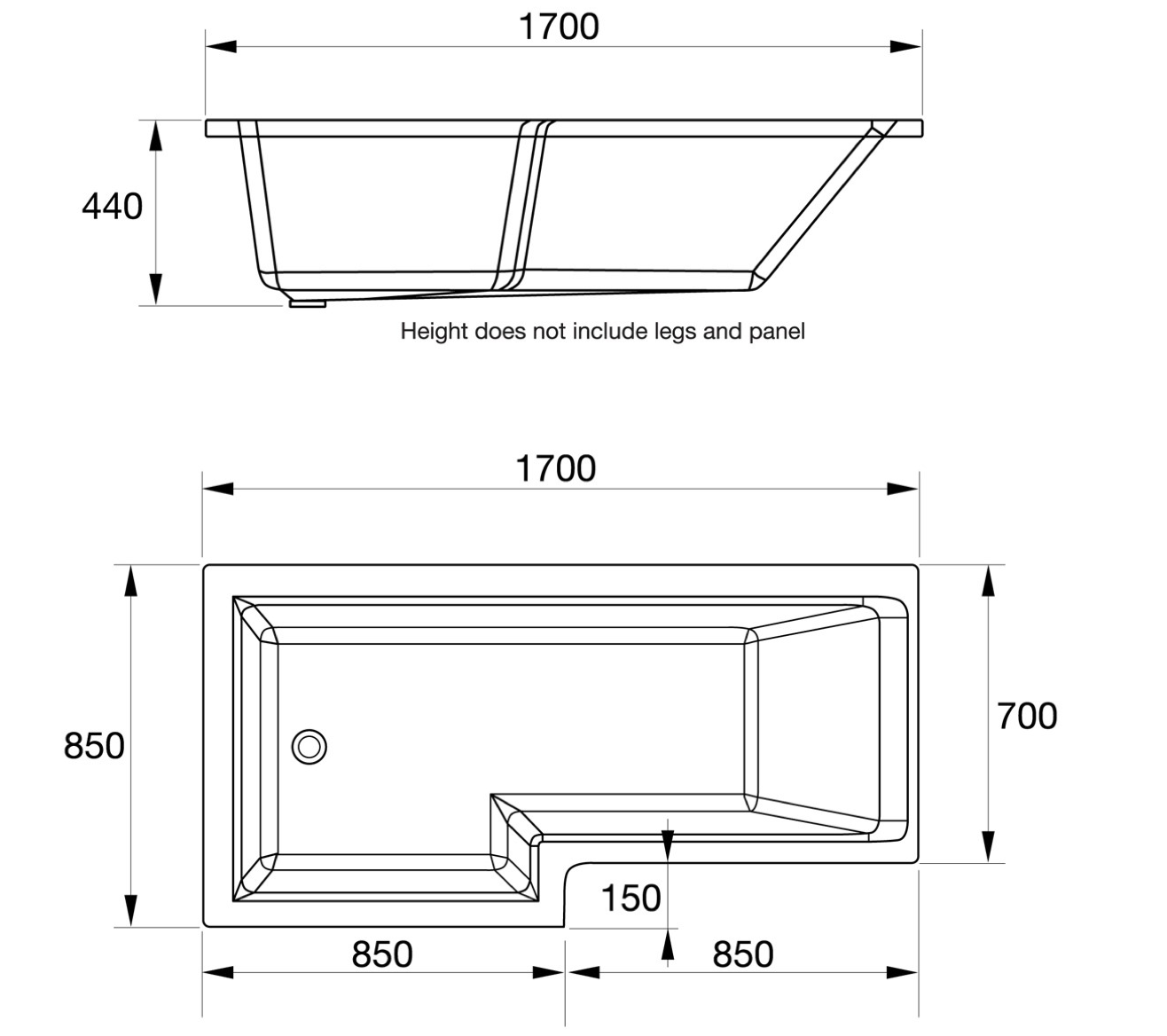 ELITE L SHAPED SHOWER BATH