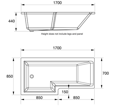 ELITE L SHAPED SHOWER BATH