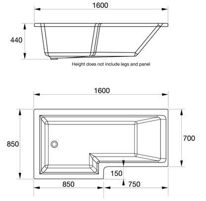 ELITE L SHAPED SHOWER BATH