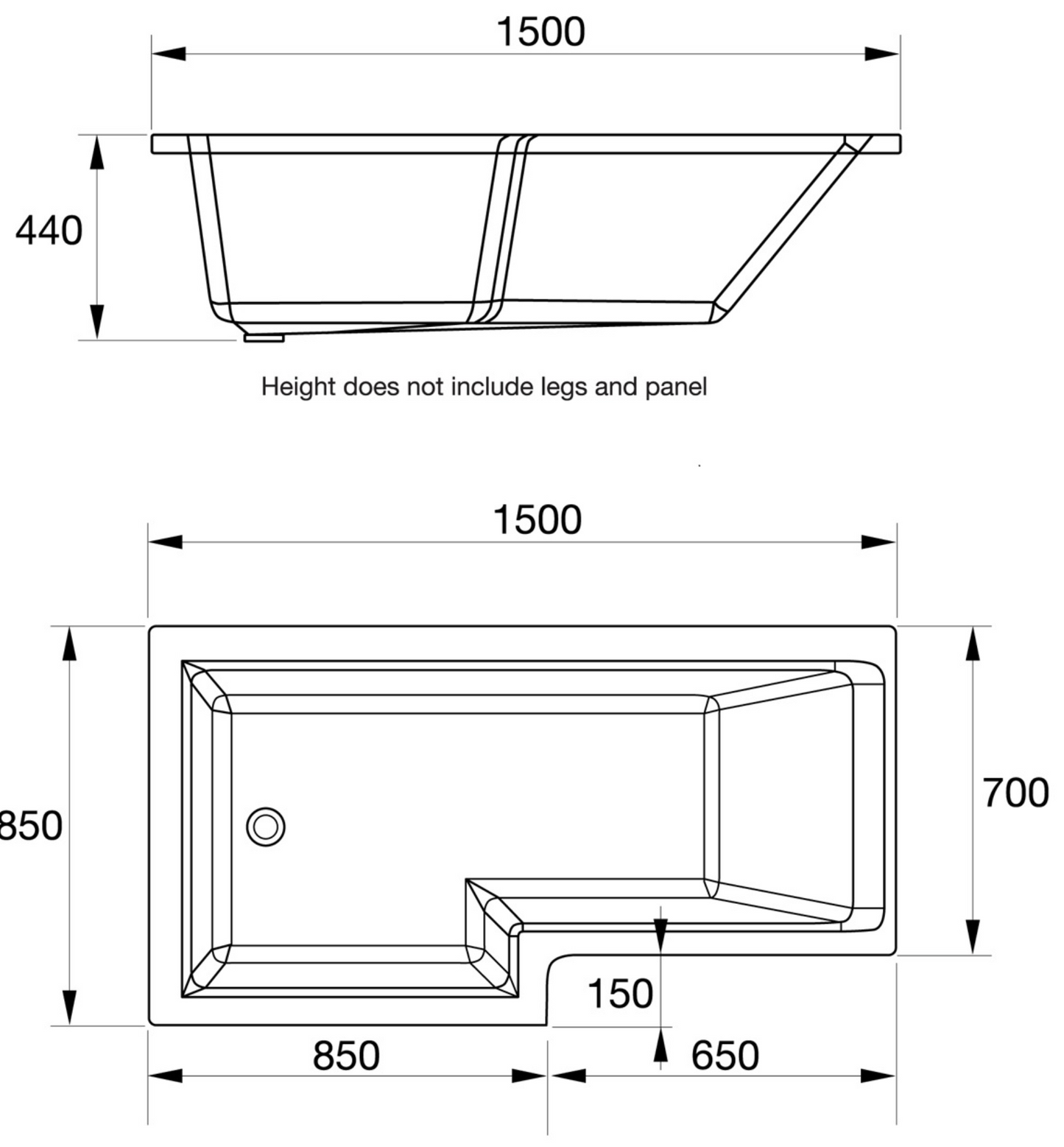 ELITE L SHAPED SHOWER BATH