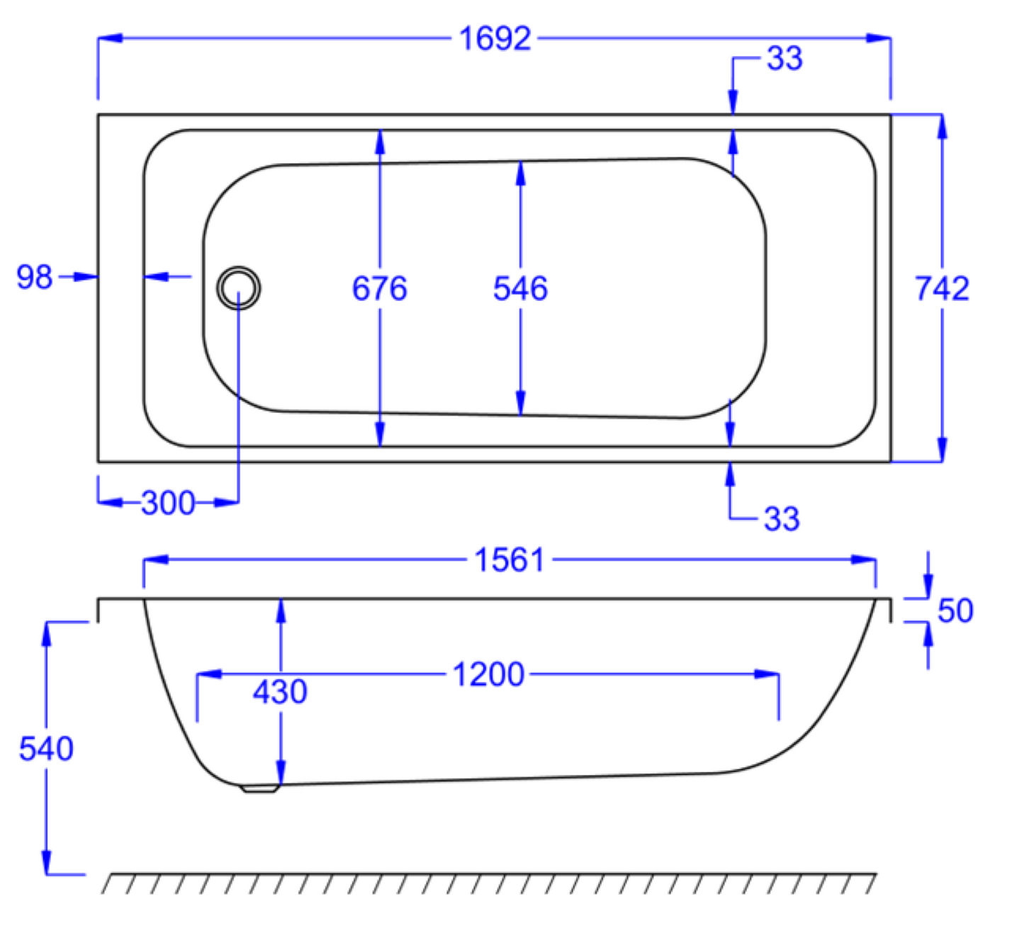 REFINE SINGLE ENDED WHITE BATH 1700X750MM REF1775SEB