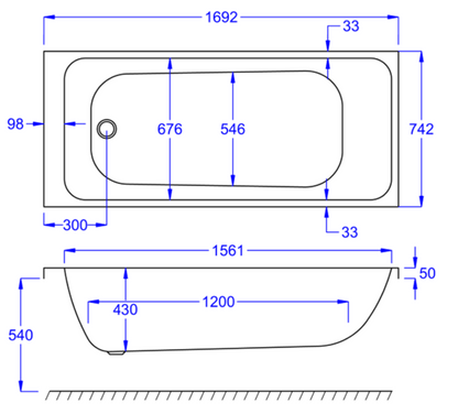 REFINE SINGLE ENDED WHITE BATH 1700X750MM REF1775SEB
