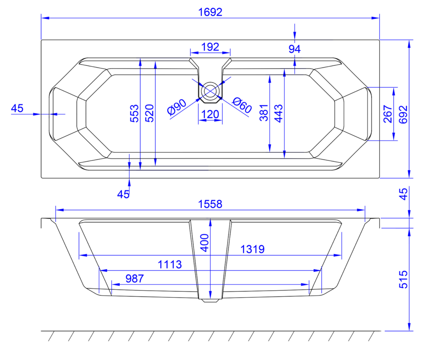 ASTLEY DUO DOUBLE ENDED WHITE BATH 1700X700MM AST1770DUOB