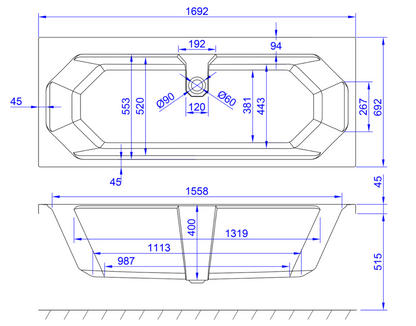 ASTLEY DUO DOUBLE ENDED WHITE BATH 1700X700MM AST1770DUOB