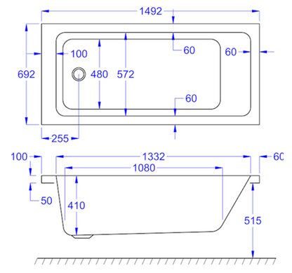 SPIRIT SINGLE ENDED WHITE BATH 1500X700MM SPI1570SEB