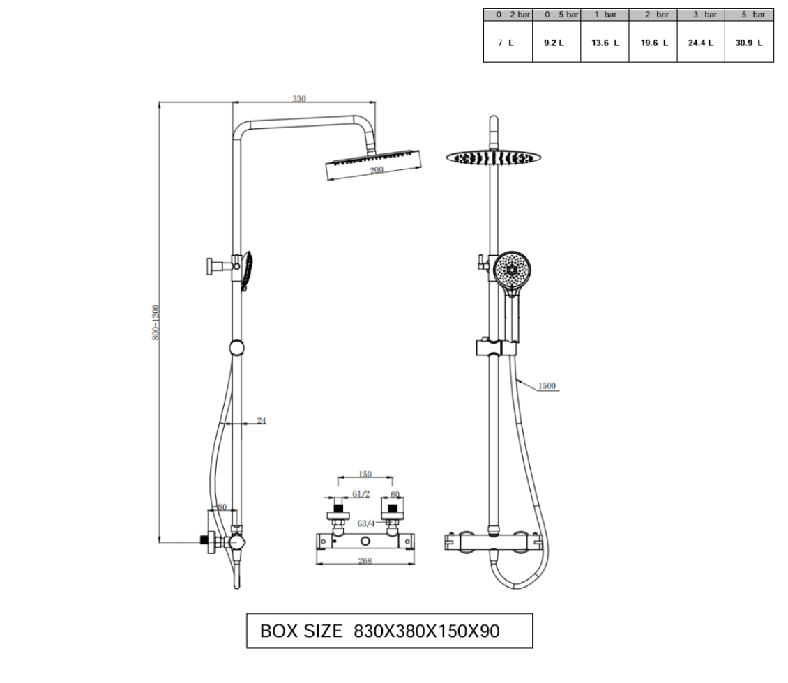 NERO ROUND THERMOSTATIC BAR SHOWER WITH OVERHEAD DRENCHER AND SLIDING HANDSET KARTELL SHO052NR