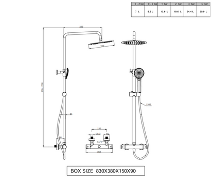 NERO ROUND THERMOSTATIC BAR SHOWER WITH OVERHEAD DRENCHER AND SLIDING HANDSET KARTELL SHO052NR